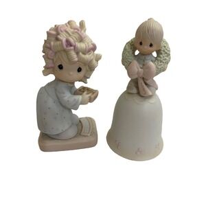 Precious Moments Angel Bell & Figurine Set 2 Vintage Enesco 1980s